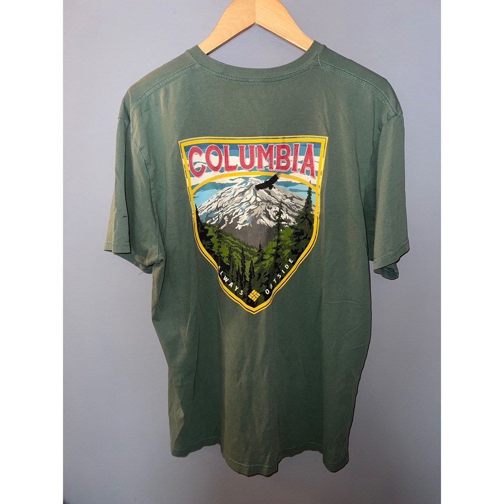Columbia Mens XL Sage Green Always Outside Mountain Graphic T-Shirt Short Sleeve